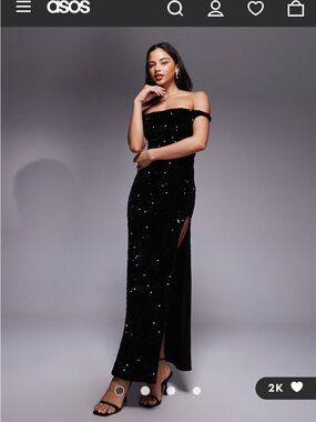 ASOS Black One-Shoulder Sequin Evening Gown